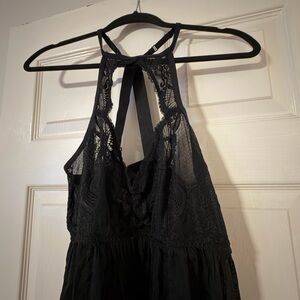 Black Lace Halter Lingerie Dress